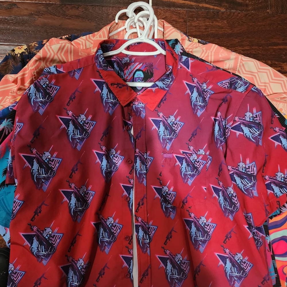 Red Graphic Casual Button Down Shirt